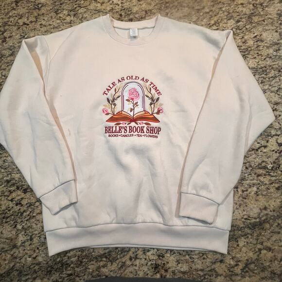 Belle’s Book Shop Women Large Tales As Old As Time Long Sleeve Cream Sweatshirt - Picture 2 of 6